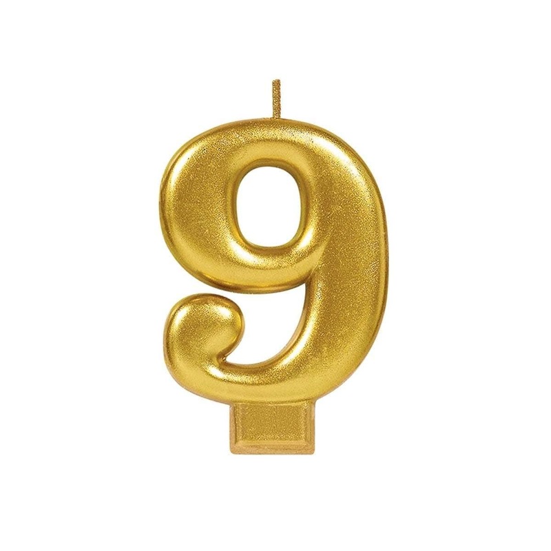 Metallic Numeral Candle #9 - Gold