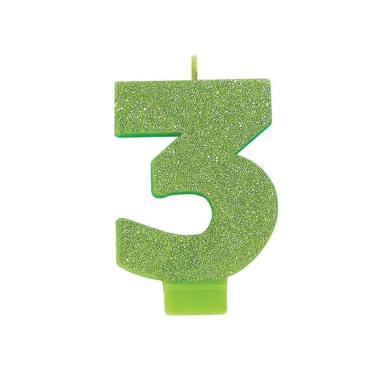Numeral Glitter Candle #3 - Kiwi