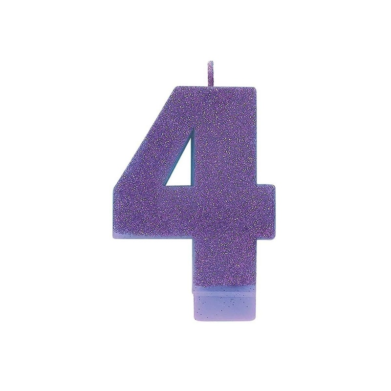 Numeral Glitter Candle #4 - Purple