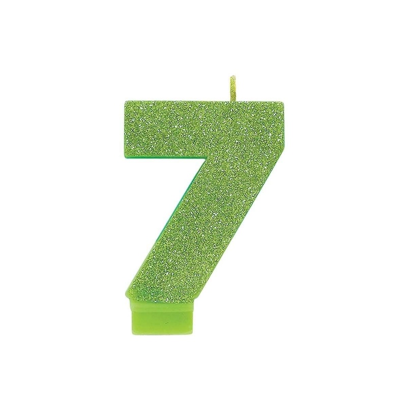 Numeral Glitter Candle #7 - Kiwi