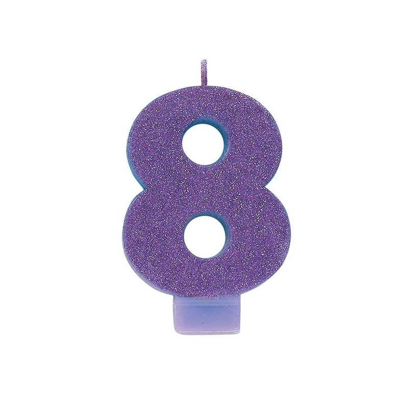 Numeral Glitter Candle #8 - Purple