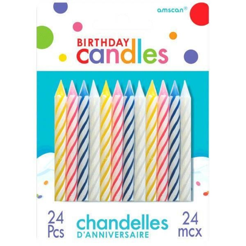 Spiral Birthday Candles Candy Stripe - Asst 24/pkg.