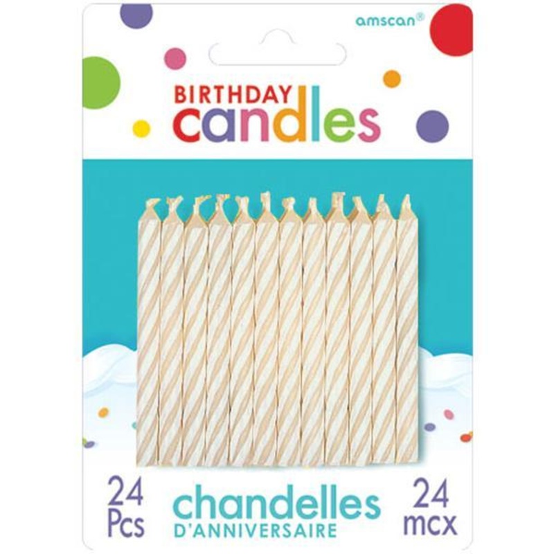 Spiral Birthday Candles Candy Stripe - White 24/pkg.