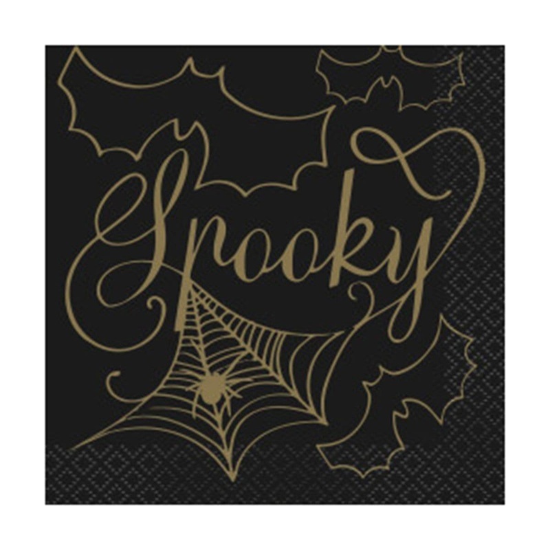 Black & Gold Spider Web beverage napkins, 16 per package