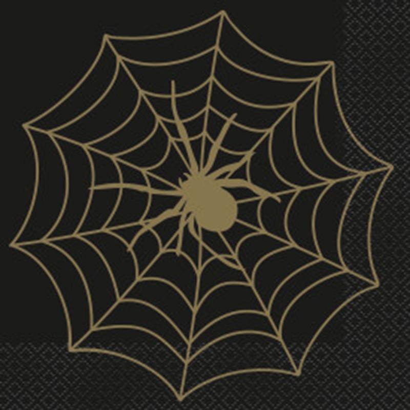 Black & Gold Spider Web lunch napkins, 16 per package