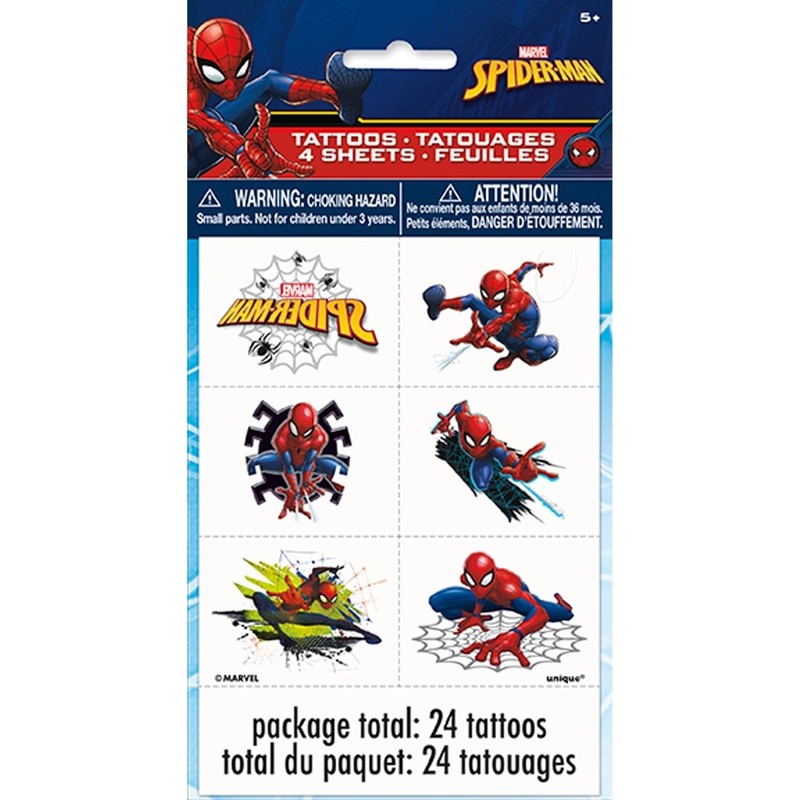 Spider-Man Birthday Temporary Tattoo Sheets, Marvel, 4 Count