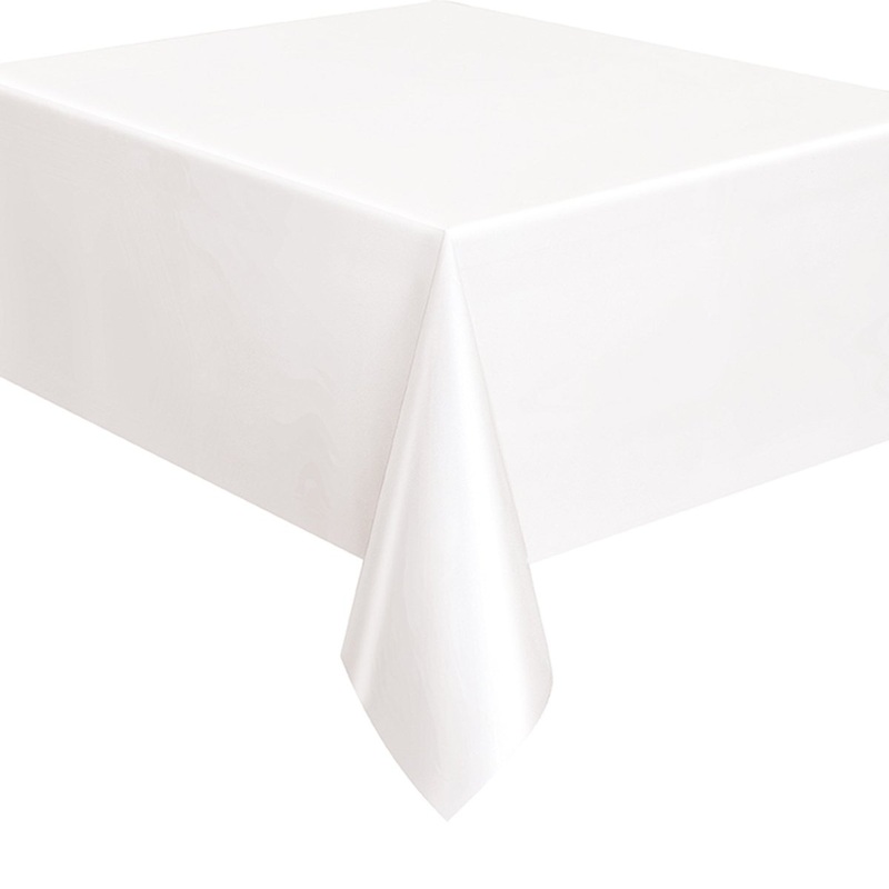 White Rectangular Plastic Table Cover, 54 x 108 Inches, 1 Count