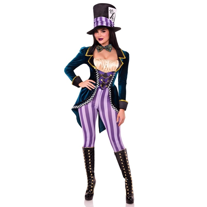 Classic Mad Hatter Costume for Adults, Jumpsuit, Bow Tie and Hat S