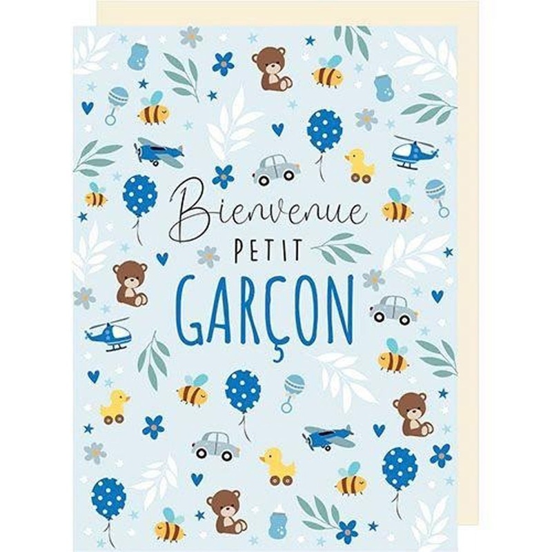 Giant Baby Shower Card, "Bienvenue petit garon", 1 Count