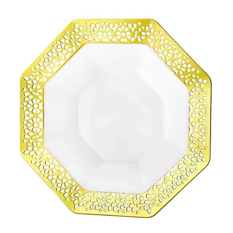 Gold Octagon Shaped Plastic Bowls, 14 Oz, 10 Count
