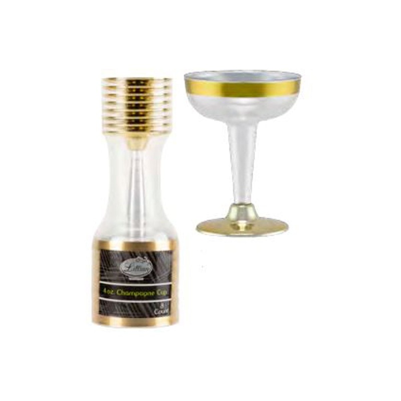 Gold Plastic Champagne Cups, 3.5 Oz, 8 Count