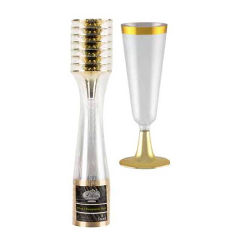 Gold Plastic Champagne Flutes, 5 Oz, 8 Count