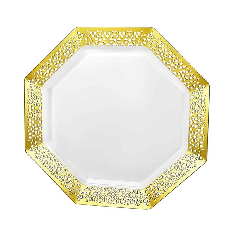 Gold Small Octagon Shaped Dessert Plastic Plates, 7 Inches, 10 Count
