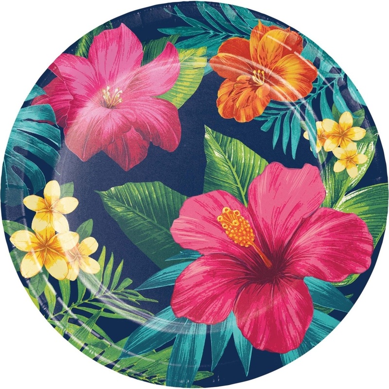 Tropic Time Large Round Lunch Paper Plates, 9 Inches, 8 Count