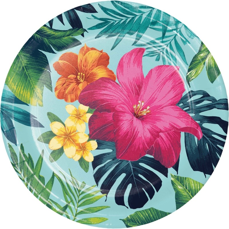 Tropic Time Small Round Dessert Paper Plates, 7 Inches, 8 Count