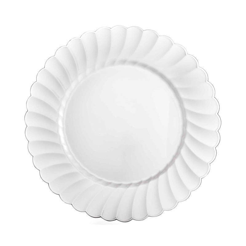 White Small Scalloped Dessert Plastic Plates, 7 Inches, 10 Count