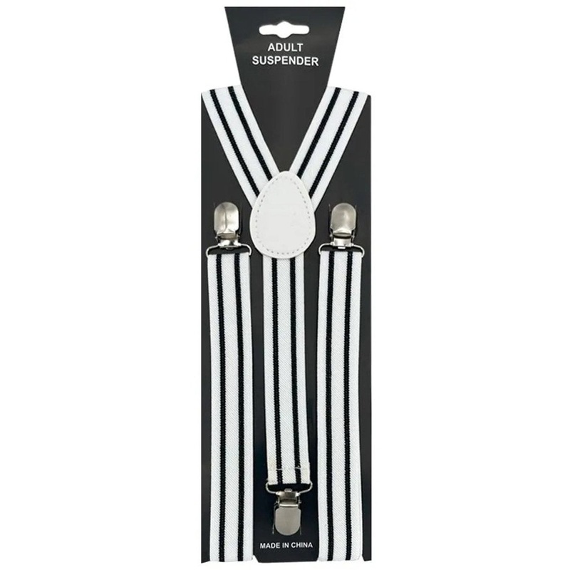White Suspenders with Black Lines for Adults