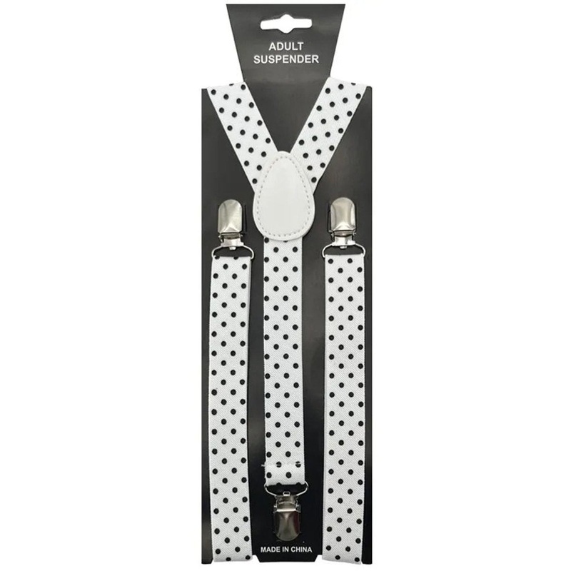 White Suspenders with Black Polka Dots for Adults