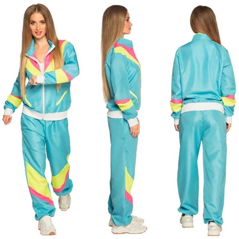 Retro Babe Shell Suit Costume (Neon Blue) - Women UK 8-10