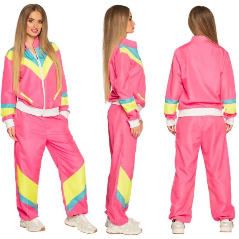 Retro Babe Shell Suit Costume (Neon Pink) - Women UK 8-10