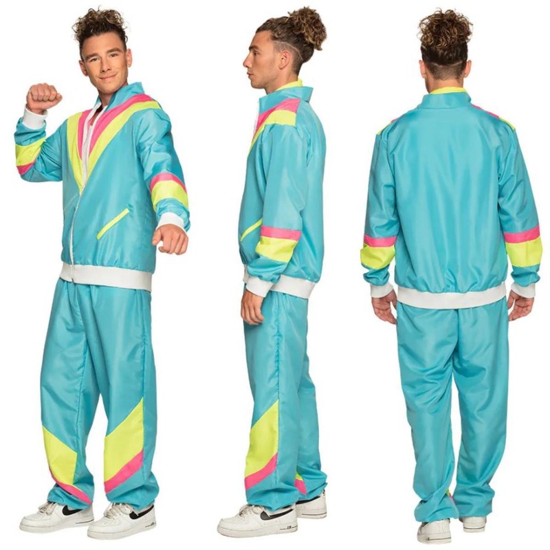 Retro Dude Shell Suit Costume (Neon Blue) - Men UK 36/38