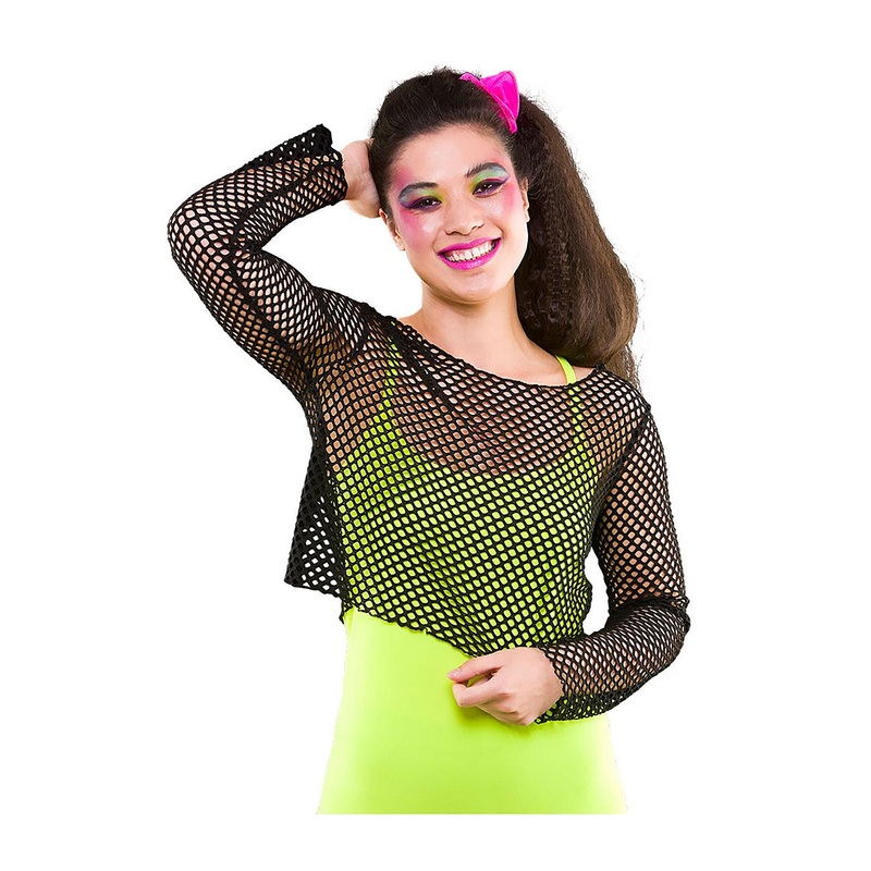 Long Sleeved Fishnet Top (Black) - Women UK 6-10