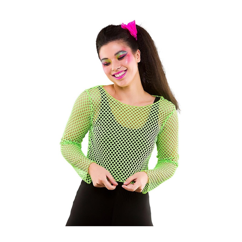 Long Sleeved Fishnet Top (Neon Green) - Women UK 6-10