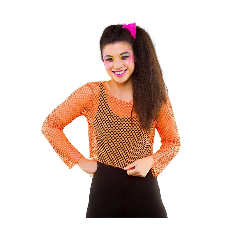 Long Sleeved Fishnet Top (Neon Orange) - Women UK 6-10