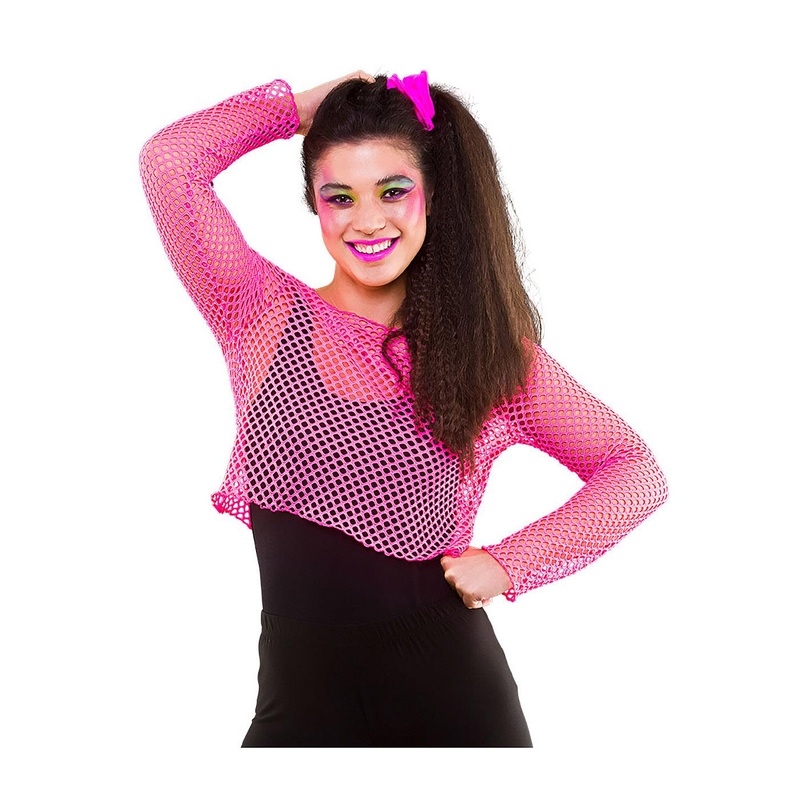 Long Sleeved Fishnet Top (Neon Pink) - Women UK 6-10