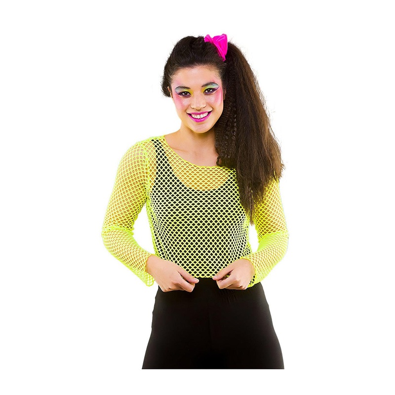 Long Sleeved Fishnet Top (Neon Yellow) - Women UK 6-10