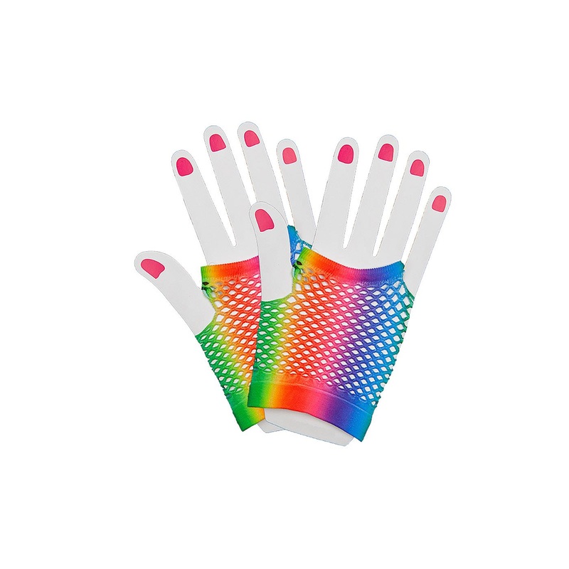 Short 80s Net Gloves (Rainbow) - Adult