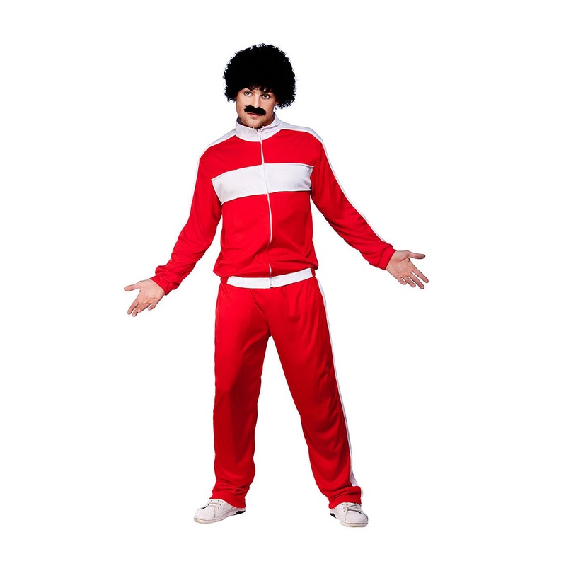 80s Retro Trackie Costume (Red) - Men 44" Chest