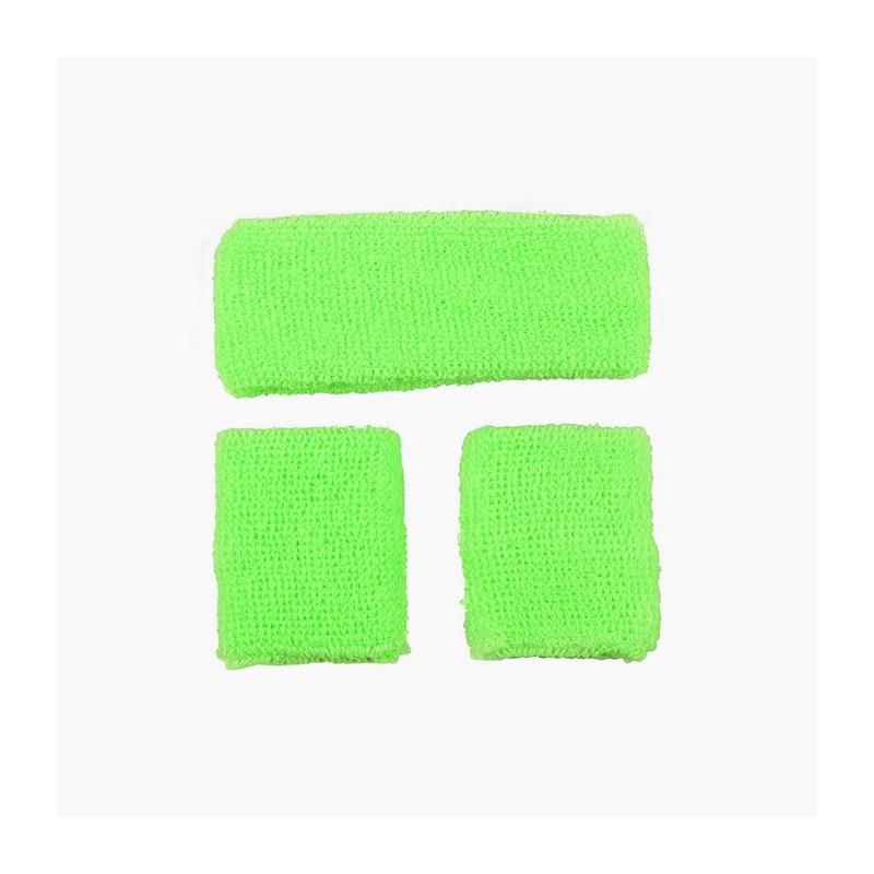 80s Sweatband & Wristbands (Neon Green) - Adult