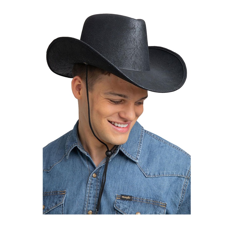 Aged Faux Leather Texan Cowboy Hat (Black) - Adult