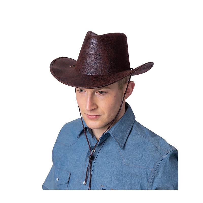 Aged Faux Leather Texan Cowboy Hat (Brown) - Adult