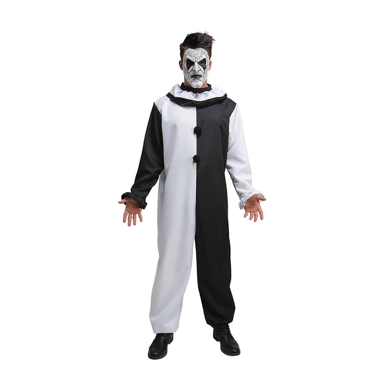 Black & White Clown Costume with Mask - Mens 44" Chest