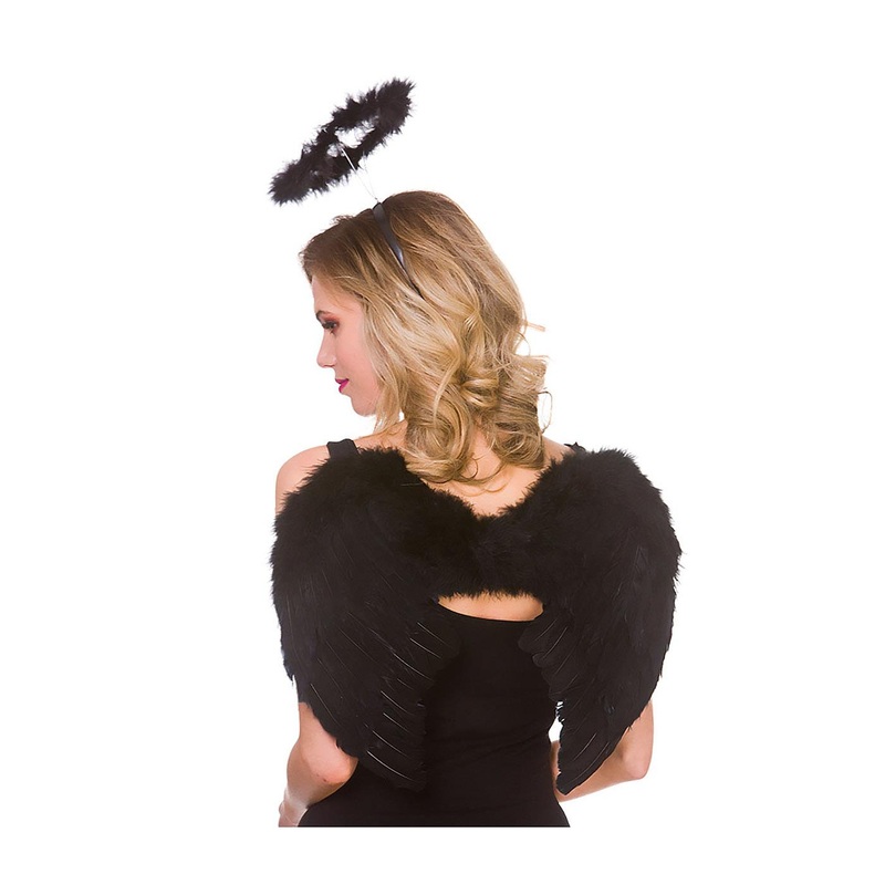 Feather Wings & Halo Set (Black) - Adult
