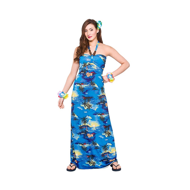 Hawaii Maxi Dress (Blue Palm Trees) - Women UK 10-12