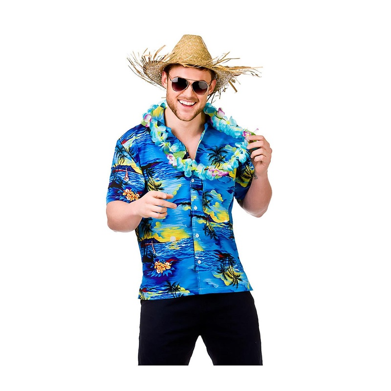Hawaiian Shirt (Blue Palm Trees) - Men 37" Chest