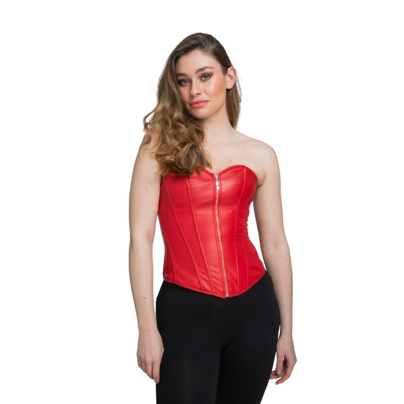 Faux Leather Corset (Red) - Women UK 6-8