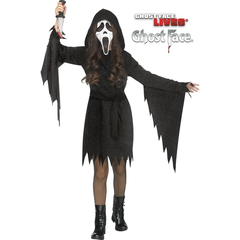 Ghost Face Glitter Bling Costume - Girls Age 8-10