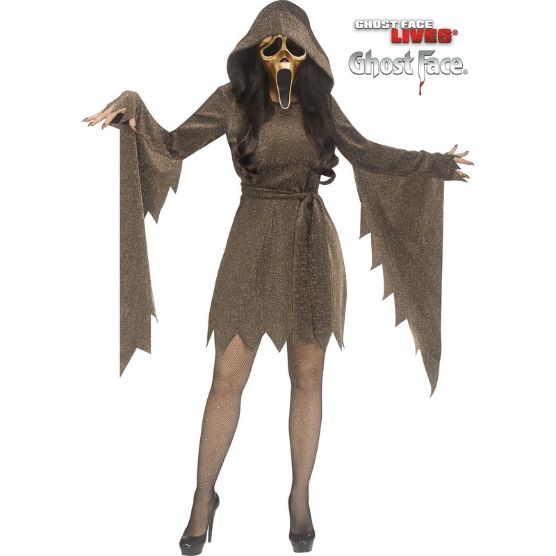 Ghost Face Gold Shimmer Costume - Women UK 2-8
