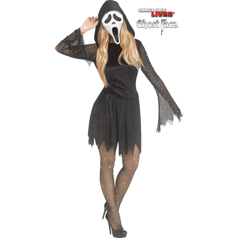Ghost Face Pearl Velour Bling Costume - Women UK 2-8