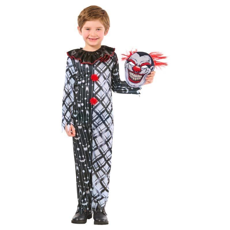 Monochrome Sinister Clown Suit Costume - Child Age 5-6