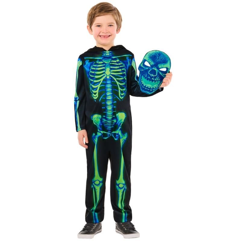Neon Green Skeleton Costume - Child Age 3-4