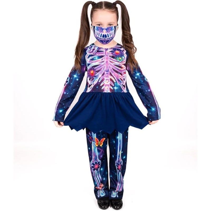 Neon Floral Skeleton Costume - Girls Age 3-4