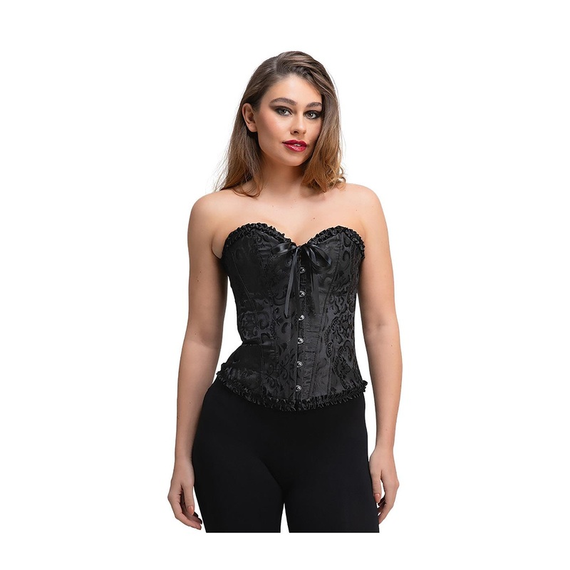 Satin Patterned Corset (Black) - Women UK 6-8