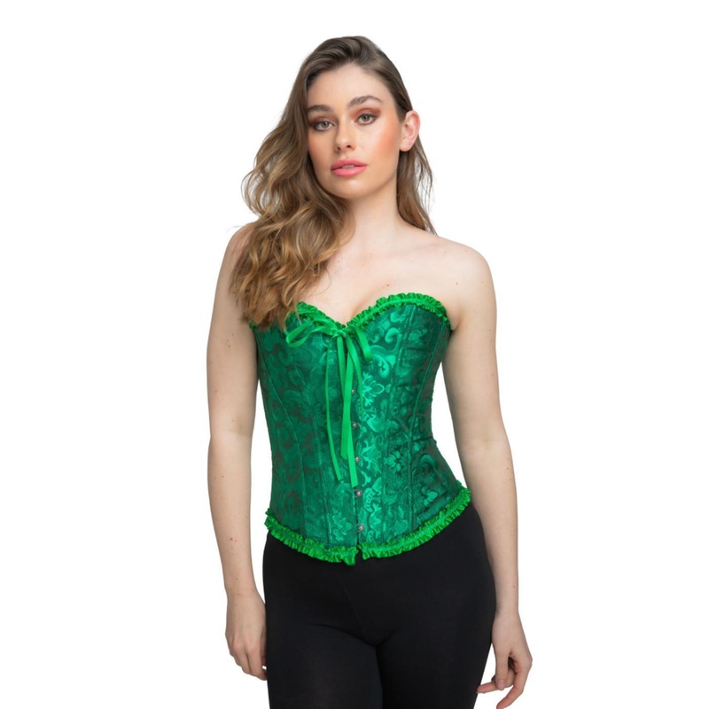Satin Patterned Corset (Green) - Women UK 6-8