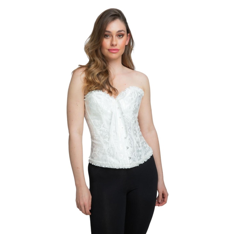 Satin Patterned Corset (White) - Women UK 6-8
