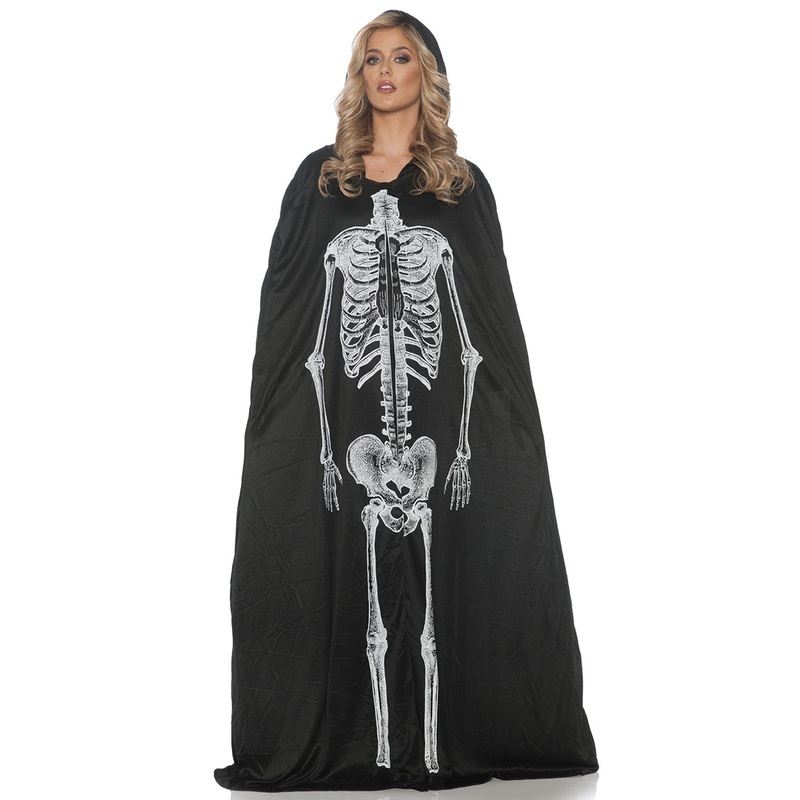 Black Adult Hooded Skeleton Cape OS